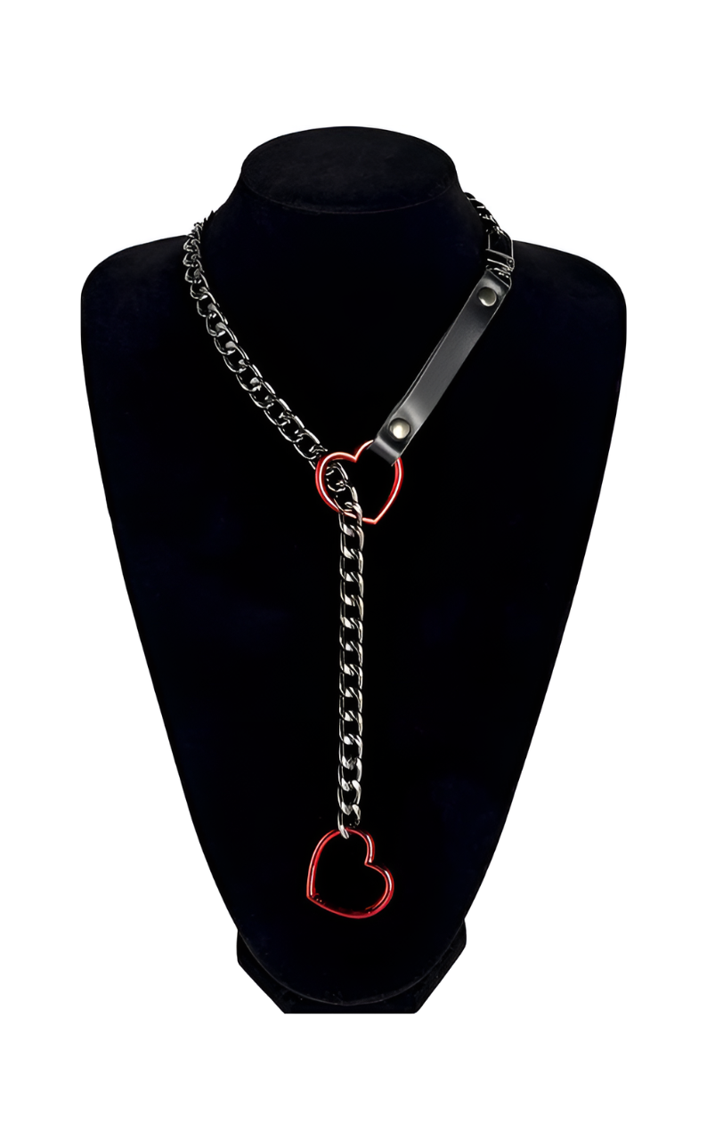 LoveChains™ - Choker s řetízkem a koženým popruhem ve tvaru srdce