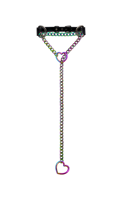 LoveChains™ - Kožený obojek s řetízkem ve tvaru srdce