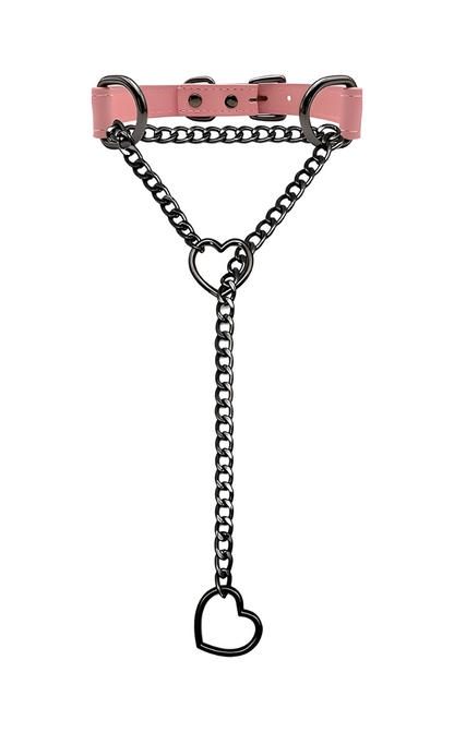 LoveChains™ - Kožený obojek s řetízkem ve tvaru srdce