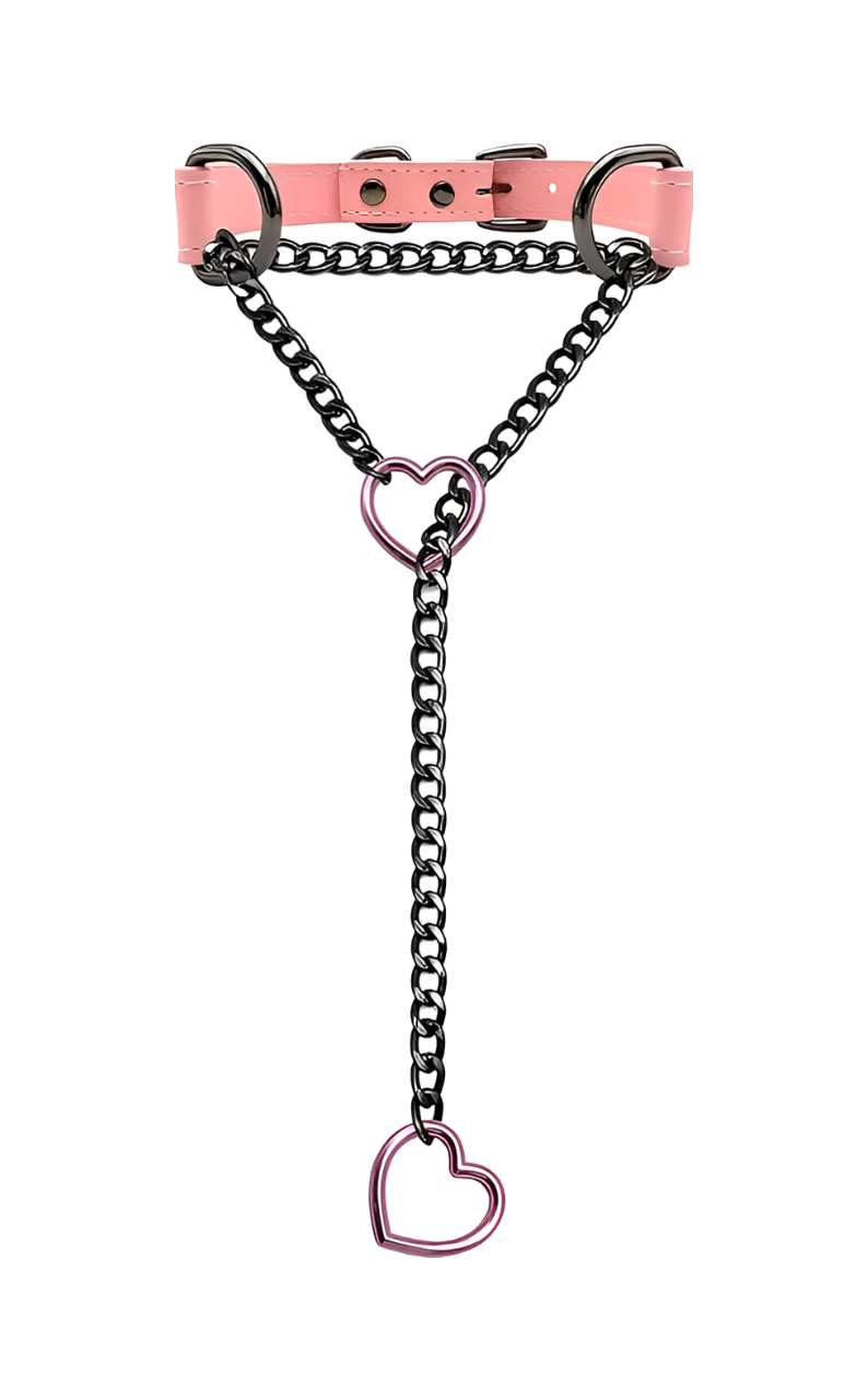 LoveChains™ - Kožený obojek s řetízkem ve tvaru srdce