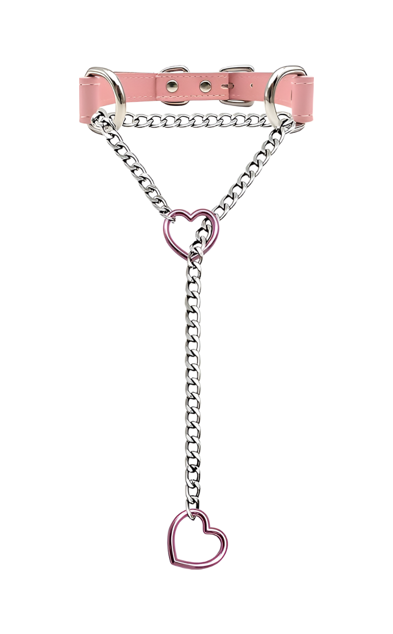 LoveChains™ - Kožený obojek s řetízkem ve tvaru srdce