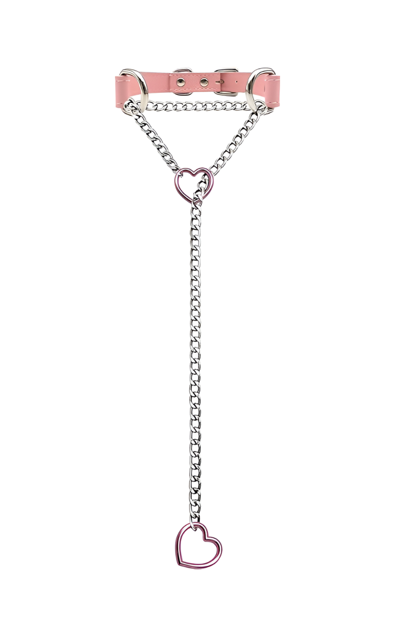 LoveChains™ - Kožený obojek s řetízkem ve tvaru srdce