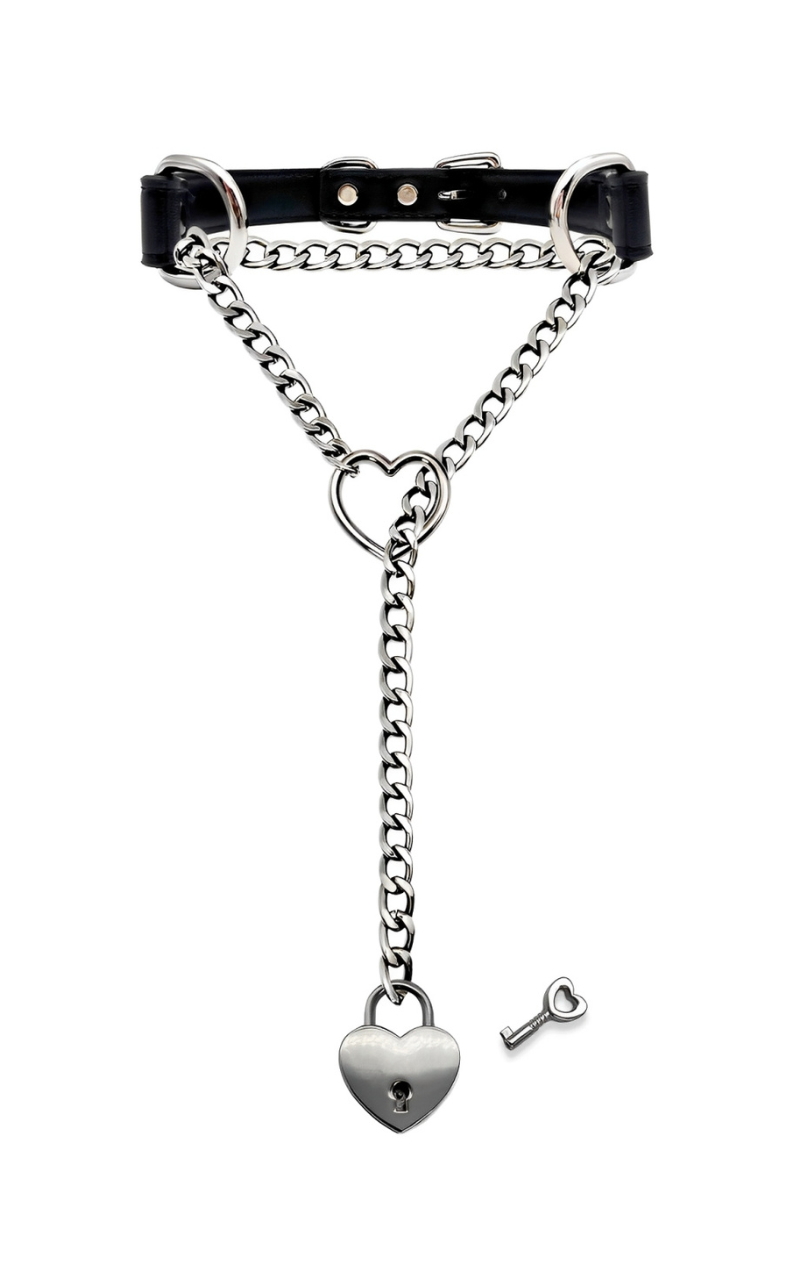 LoveChains™ - Kožený obojek s zámkem a klíčem