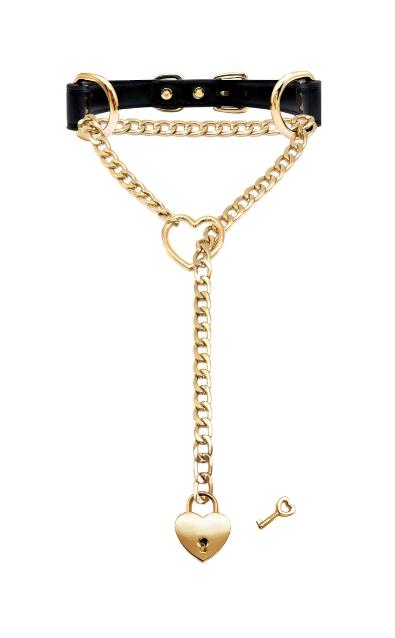 LoveChains™ - Kožený obojek s zámkem a klíčem