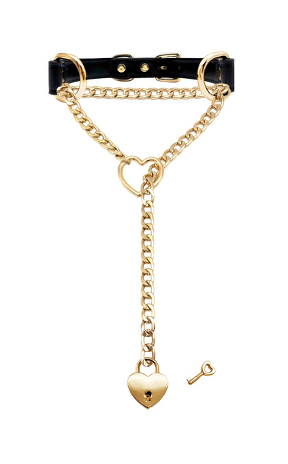 LoveChains™ - Kožený obojek s zámkem a klíčem