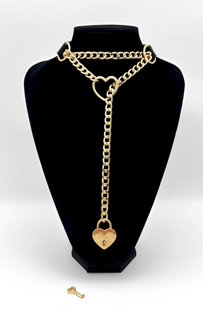 LoveChains™ - Kožený obojek s zámkem a klíčem