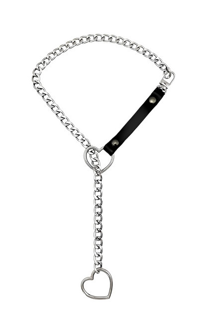 LoveChains™ - Choker s řetízkem a koženým popruhem ve tvaru srdce
