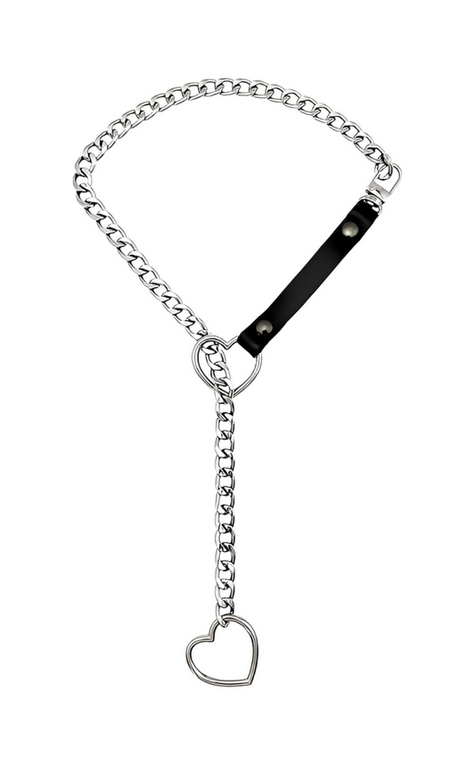 LoveChains™ - Choker s řetízkem a koženým popruhem ve tvaru srdce