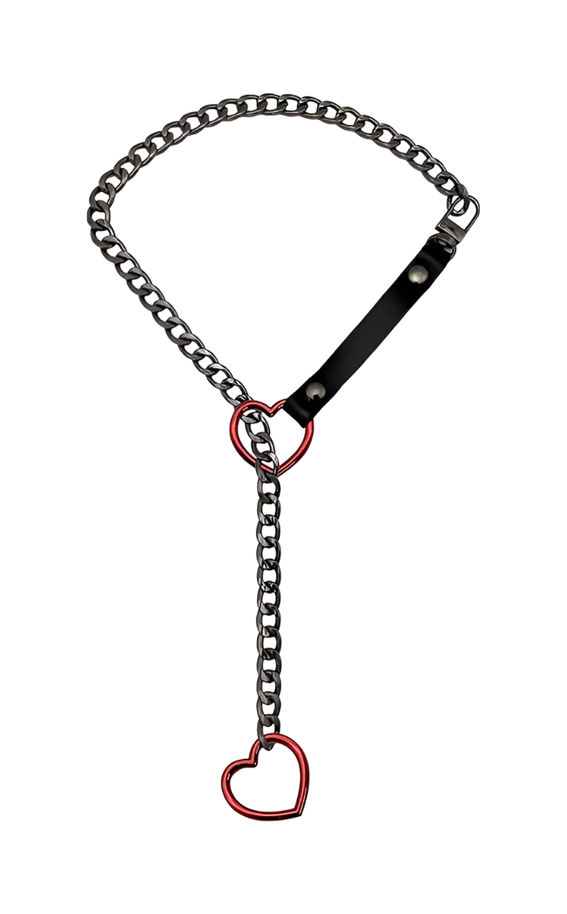 LoveChains™ - Choker s řetízkem a koženým popruhem ve tvaru srdce