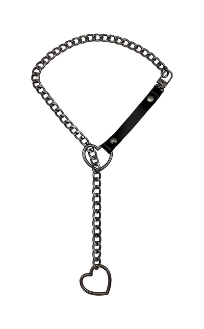 LoveChains™ - Choker s řetízkem a koženým popruhem ve tvaru srdce