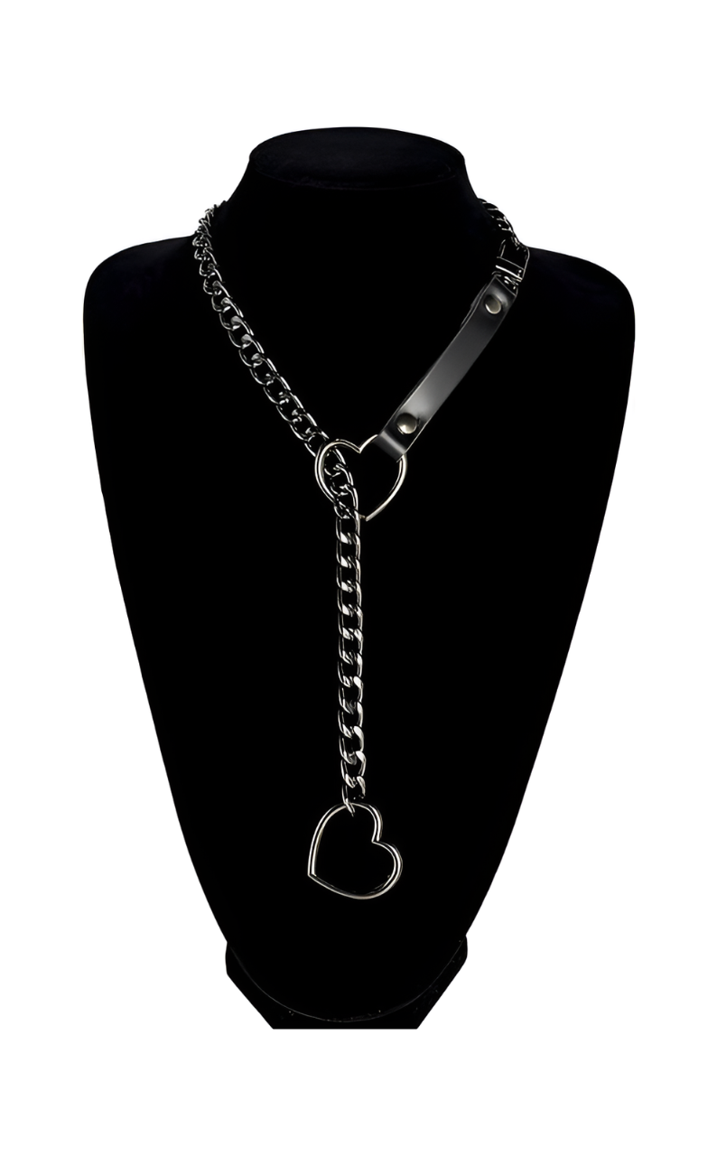 LoveChains™ - Choker s řetízkem a koženým popruhem ve tvaru srdce