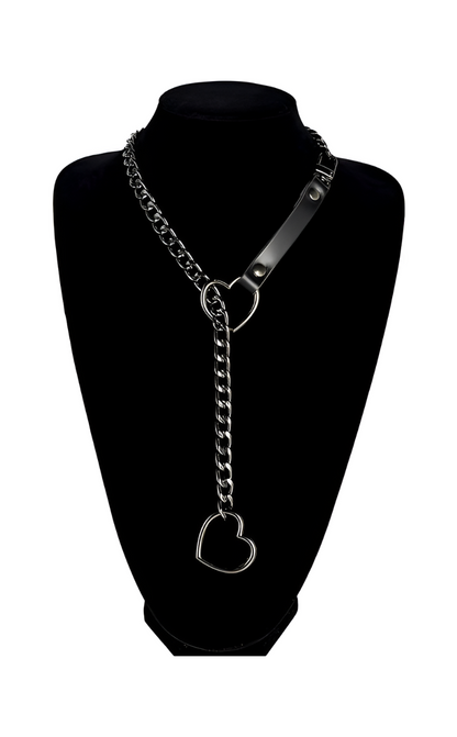 LoveChains™ - Choker s řetízkem a koženým popruhem ve tvaru srdce