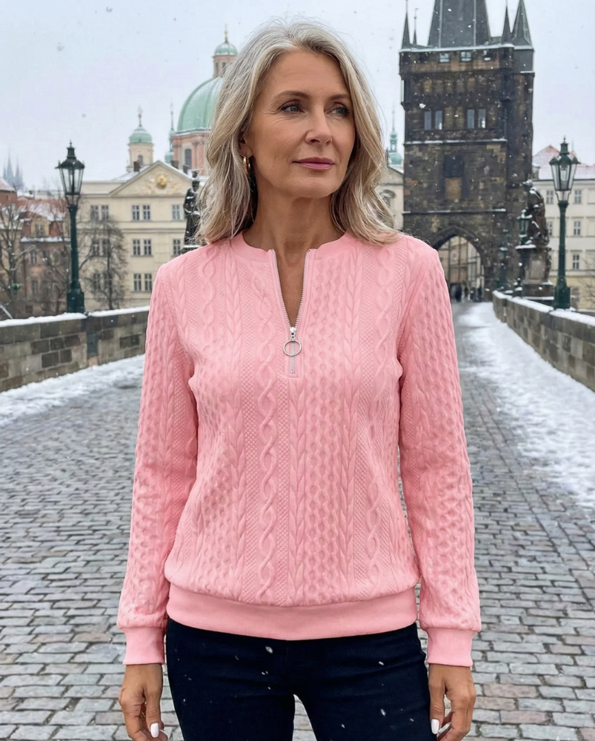 Minda | Dámský svetr s zipem a kabelovým vzorem