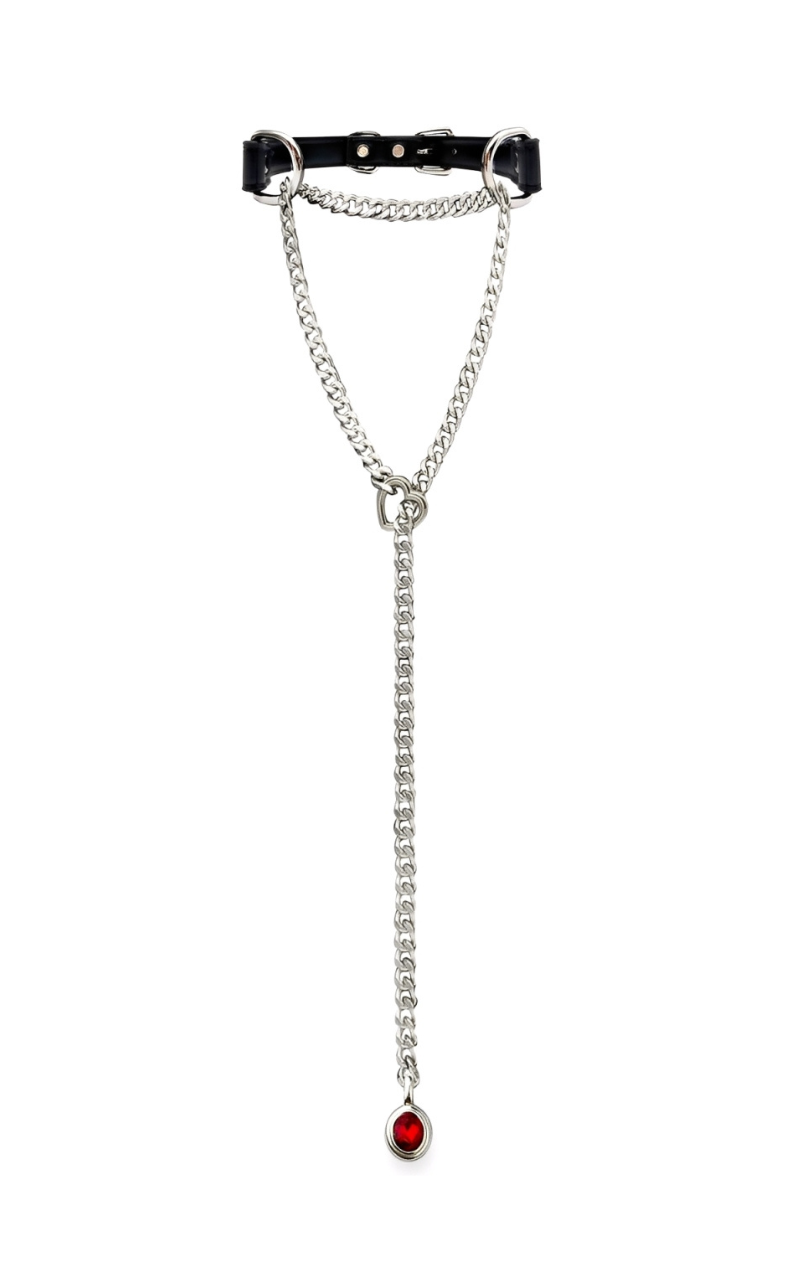 LoveChains™ - Kožený choker s krystalovým přívěskem