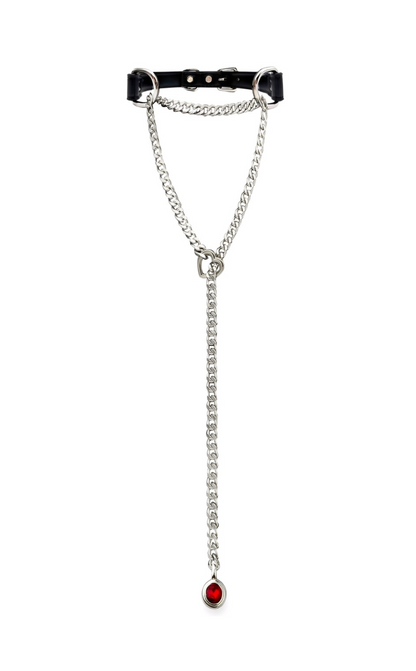 LoveChains™ - Kožený choker s krystalovým přívěskem