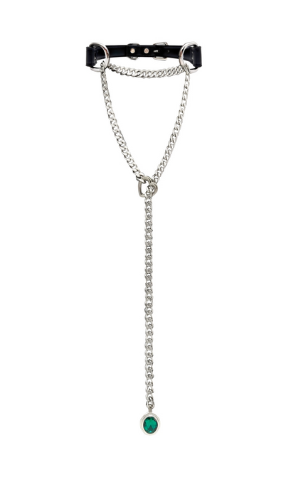 LoveChains™ - Kožený choker s krystalovým přívěskem