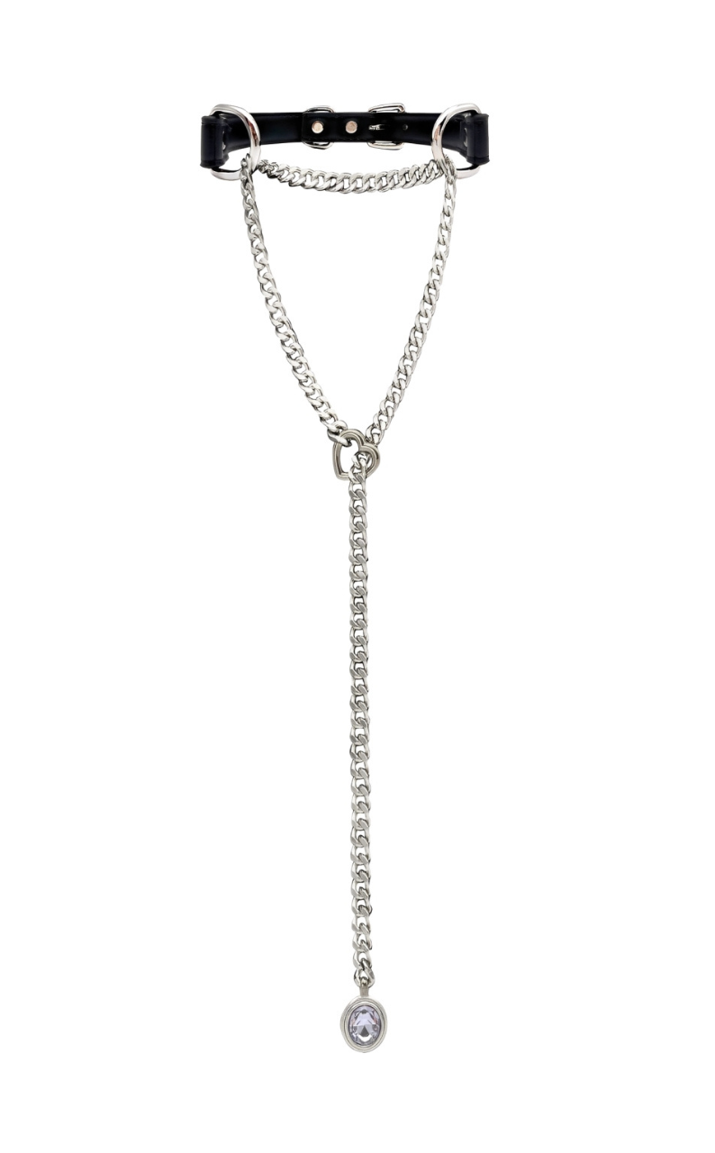 LoveChains™ - Kožený choker s krystalovým přívěskem