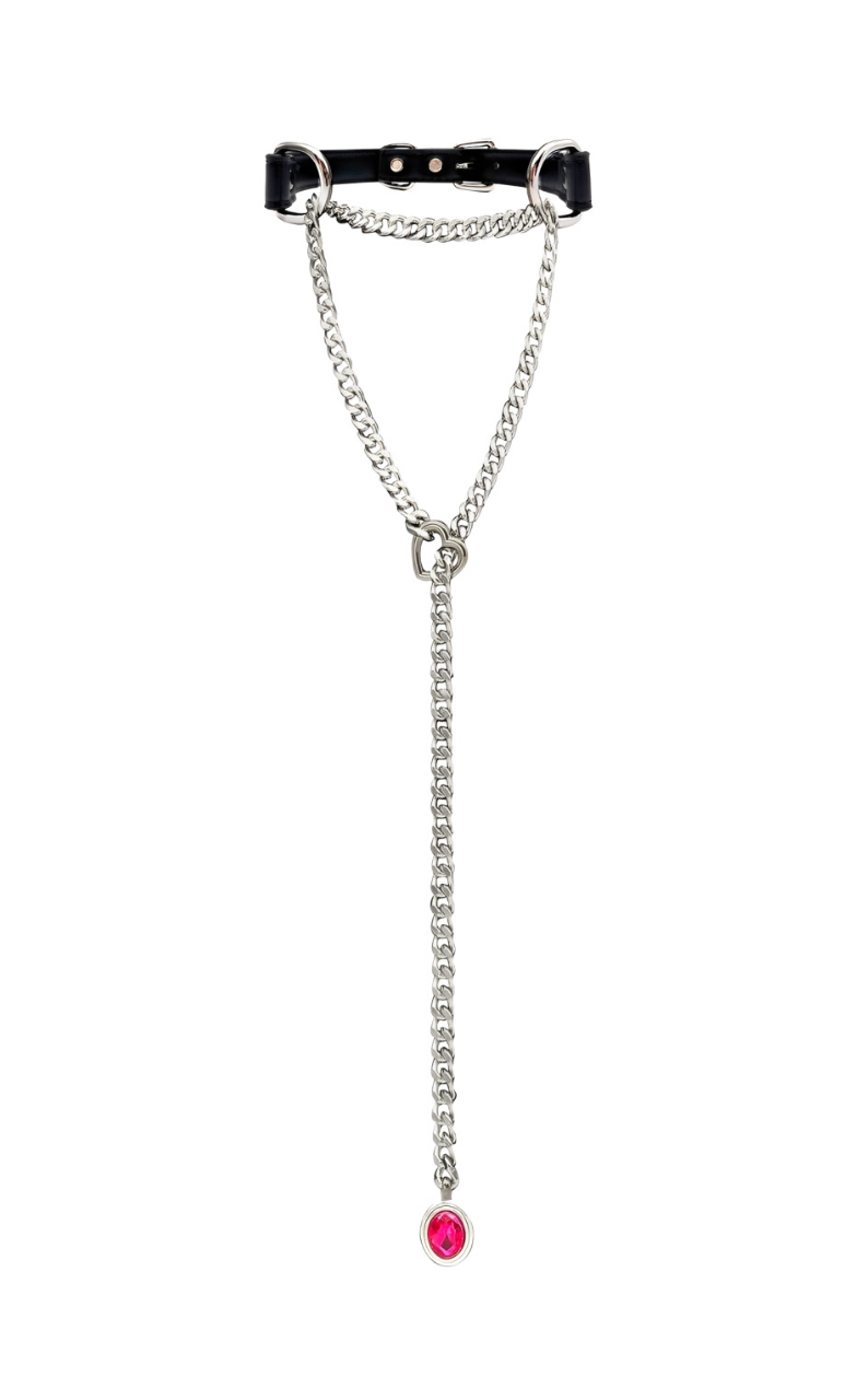 LoveChains™ - Kožený choker s krystalovým přívěskem