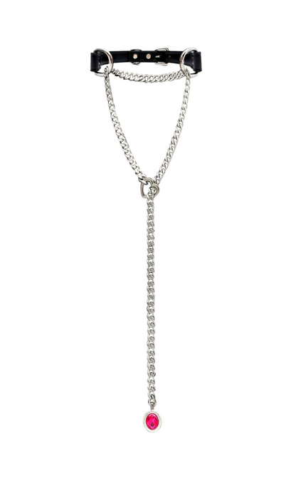 LoveChains™ - Kožený choker s krystalovým přívěskem