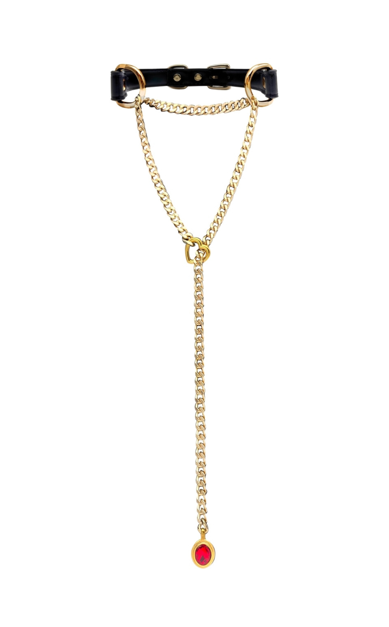 LoveChains™ - Kožený choker s krystalovým přívěskem