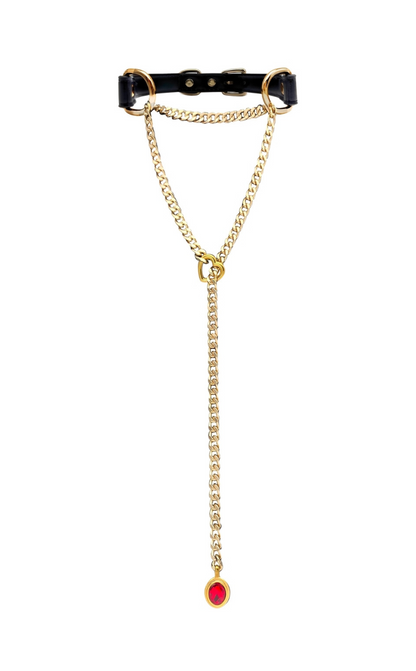 LoveChains™ - Kožený choker s krystalovým přívěskem