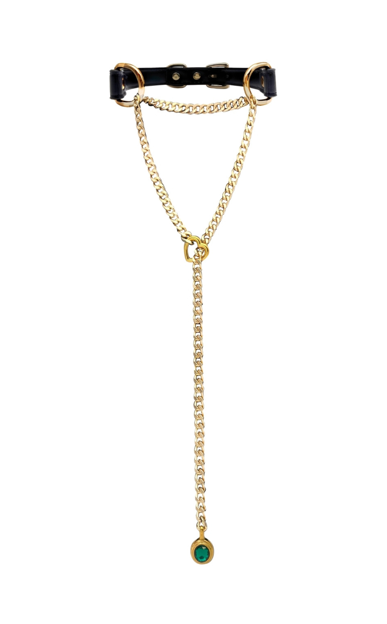 LoveChains™ - Kožený choker s krystalovým přívěskem