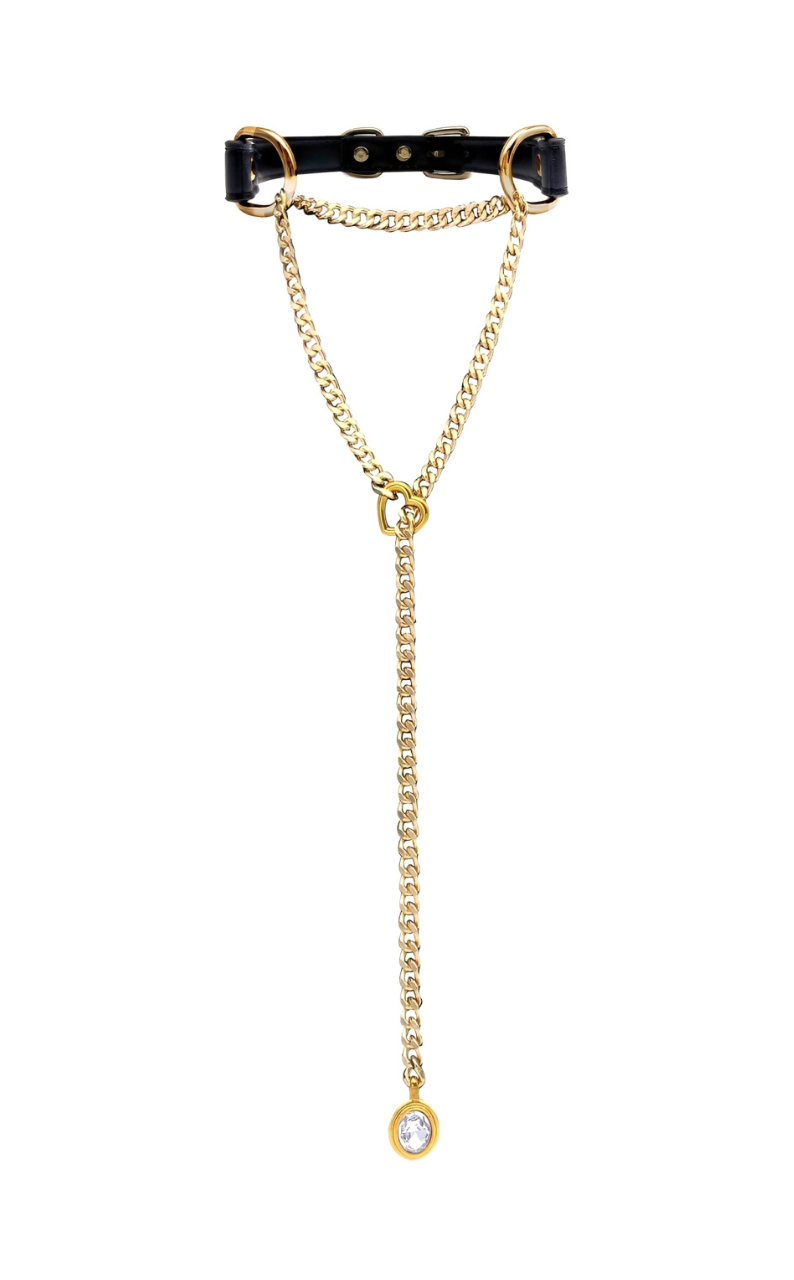 LoveChains™ - Kožený choker s krystalovým přívěskem