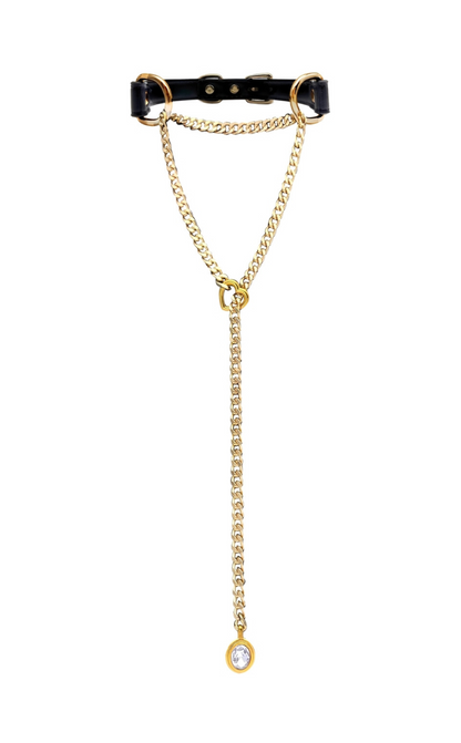 LoveChains™ - Kožený choker s krystalovým přívěskem