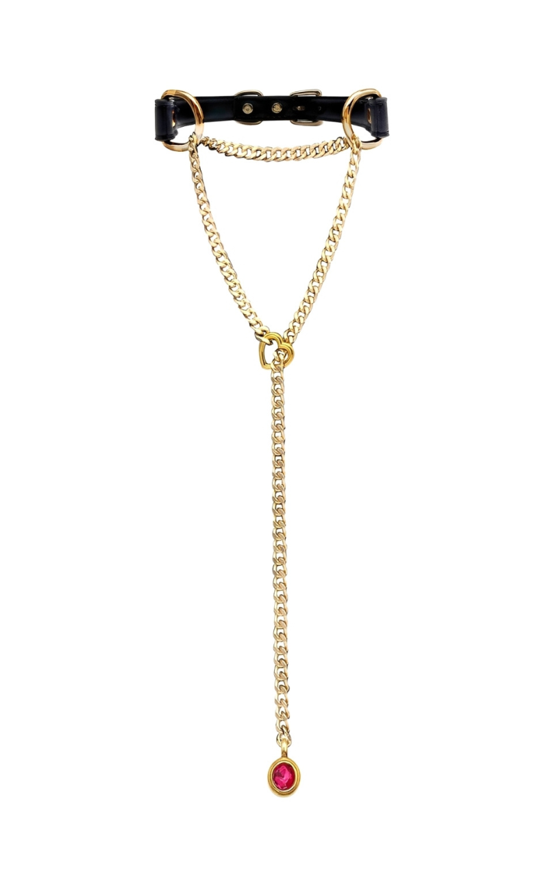 LoveChains™ - Kožený choker s krystalovým přívěskem