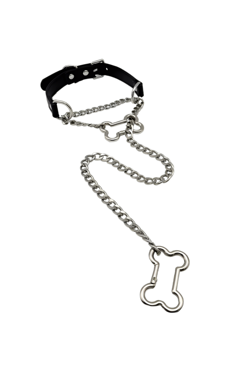 LoveChains™ - Kožený obojek s řetězem na kost