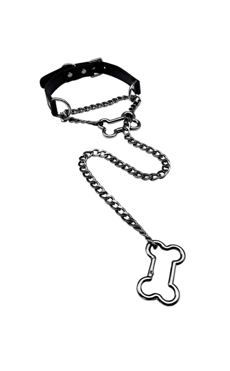 LoveChains™ - Kožený obojek s řetězem na kost