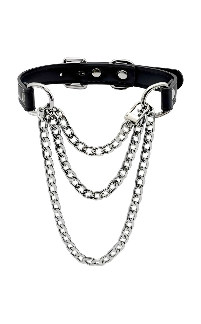 LoveChains™ - Kožený choker s trojitým řetězem