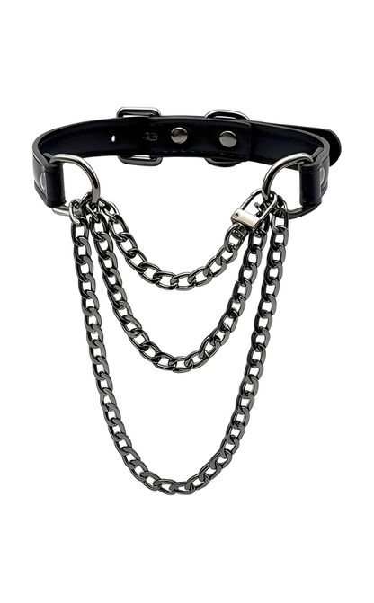 LoveChains™ - Kožený choker s trojitým řetězem