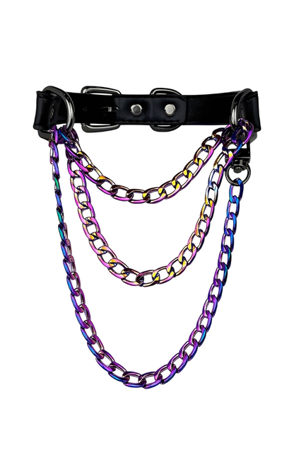 LoveChains™ - Kožený choker s trojitým řetězem