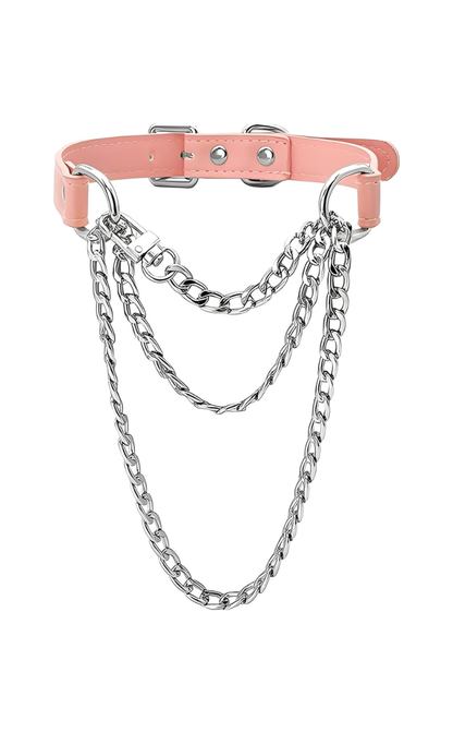 LoveChains™ - Kožený choker s trojitým řetězem