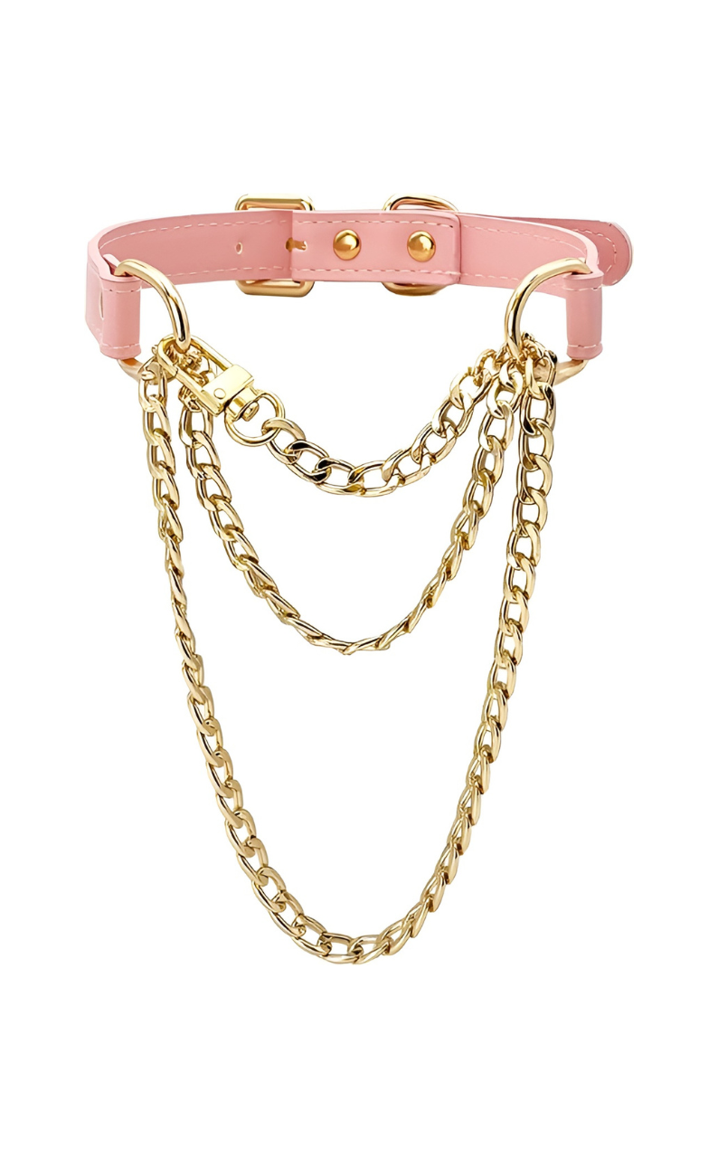 LoveChains™ - Kožený choker s trojitým řetězem