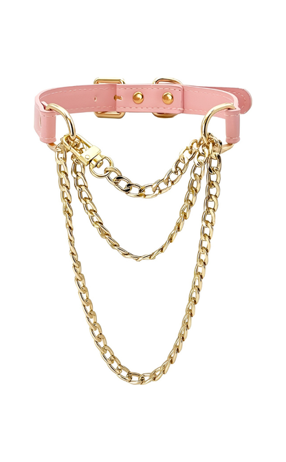 LoveChains™ - Kožený choker s trojitým řetězem