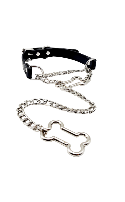 LoveChains™ - Kožený obojek s řetězem na kost