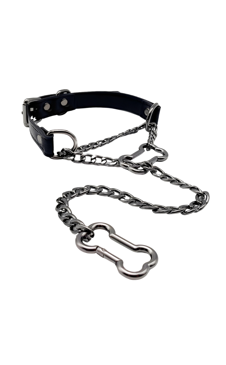 LoveChains™ - Kožený obojek s řetězem na kost