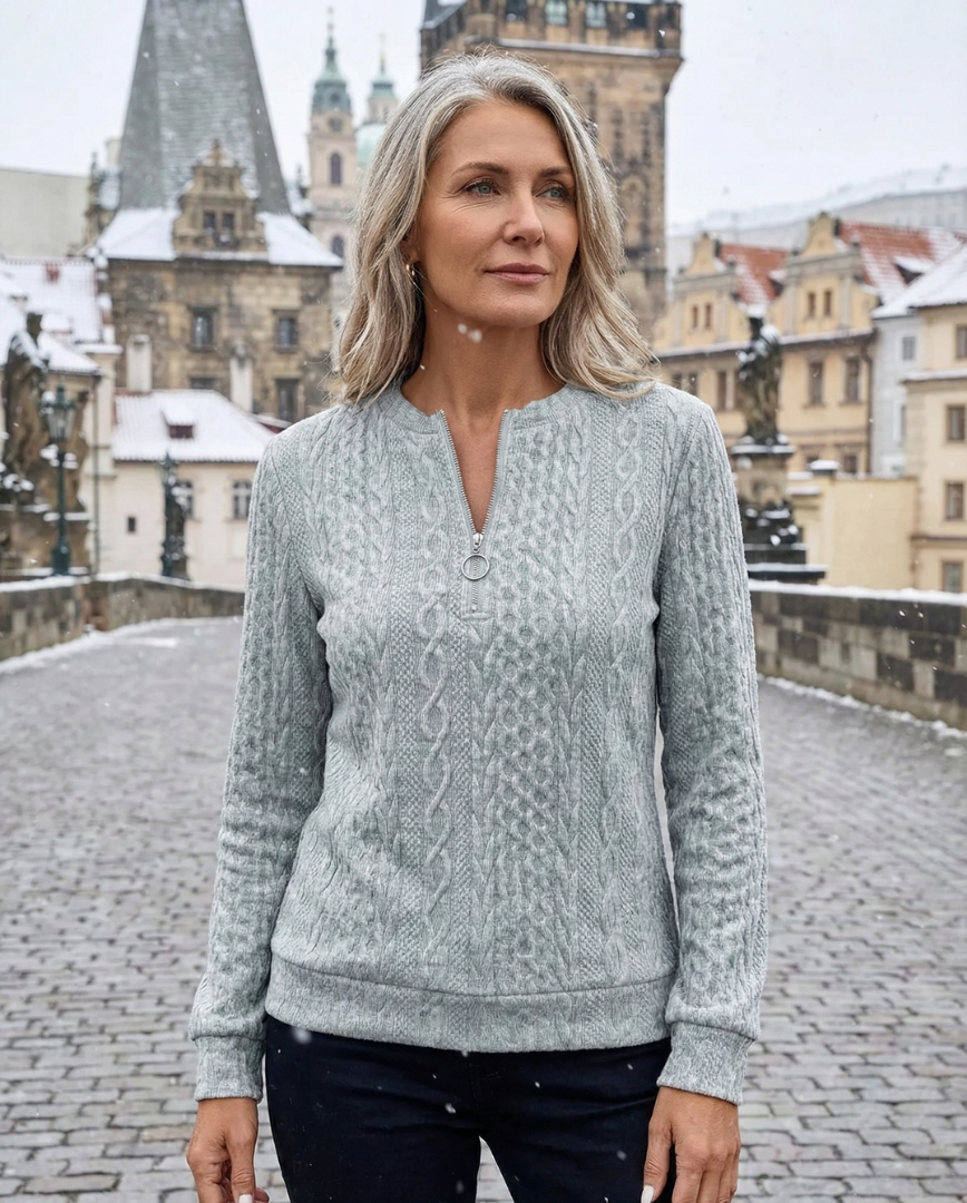 Minda | Dámský svetr s zipem a kabelovým vzorem