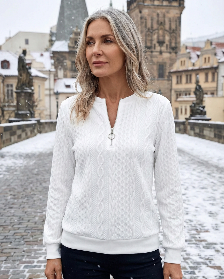 Minda | Dámský svetr s zipem a kabelovým vzorem