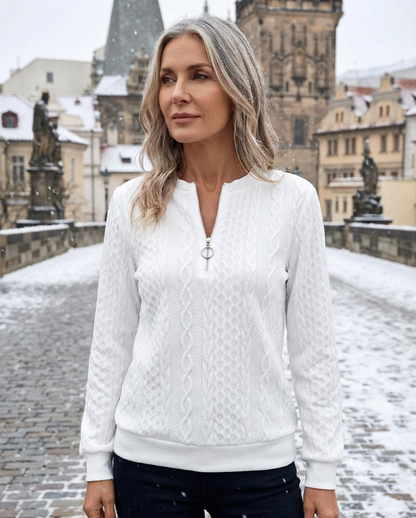 Minda | Dámský svetr s zipem a kabelovým vzorem