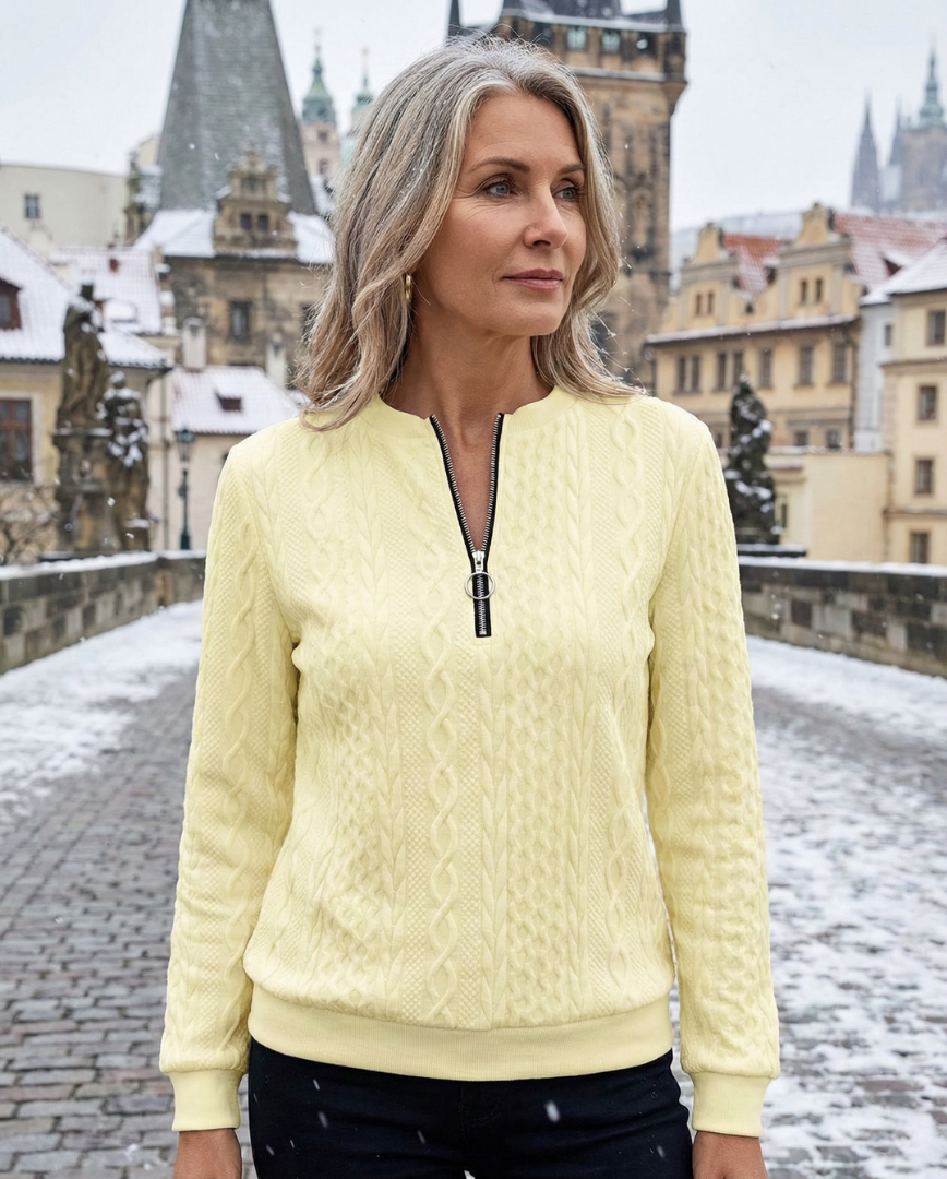 Minda | Dámský svetr s zipem a kabelovým vzorem