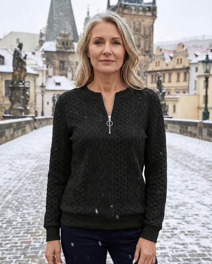 Minda | Dámský svetr s zipem a kabelovým vzorem