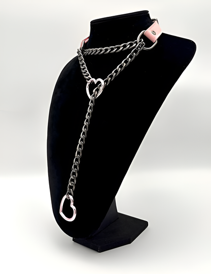 LoveChains™ - Kožený obojek s řetízkem ve tvaru srdce