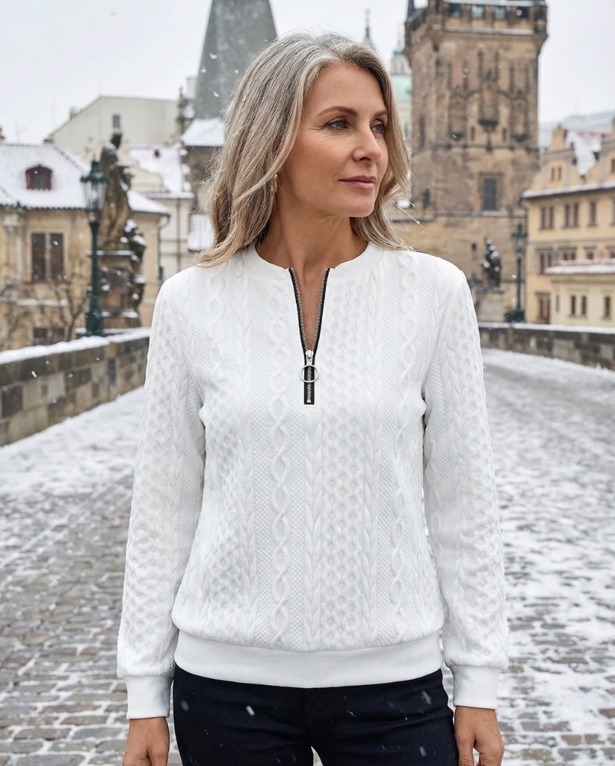 Minda | Dámský svetr s zipem a kabelovým vzorem