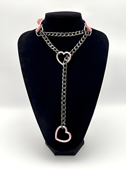 LoveChains™ - Kožený obojek s řetízkem ve tvaru srdce