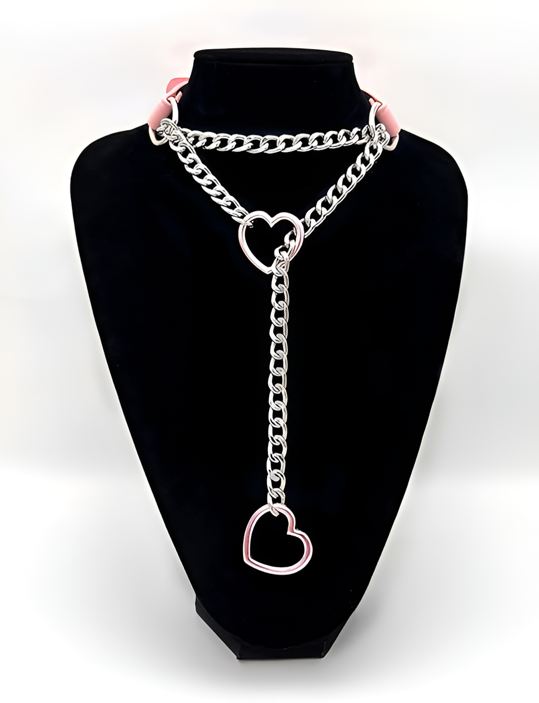 LoveChains™ - Kožený obojek s řetízkem ve tvaru srdce