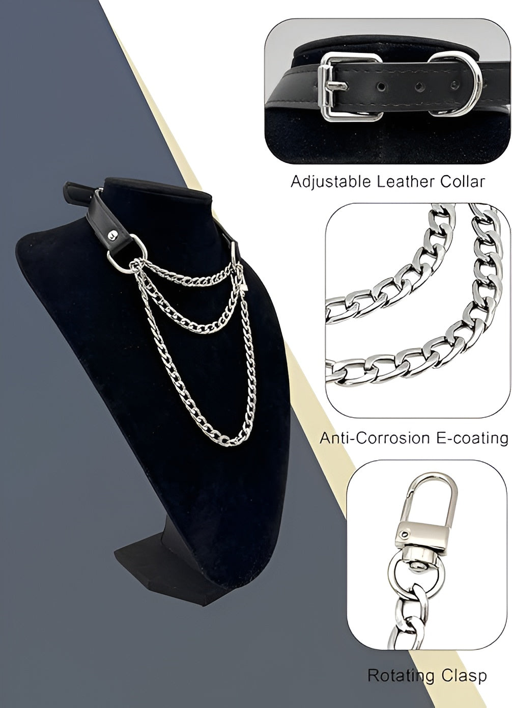 LoveChains™ - Kožený choker s trojitým řetězem