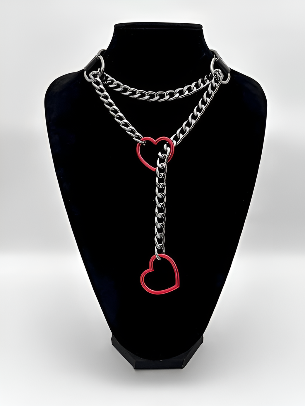 LoveChains™ - Kožený obojek s řetízkem ve tvaru srdce